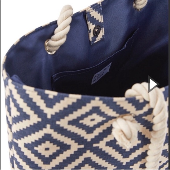 Blue and white nautical tote. Knotted straps. New never used. Summer & Rose.NWOT - Picture 3 of 5